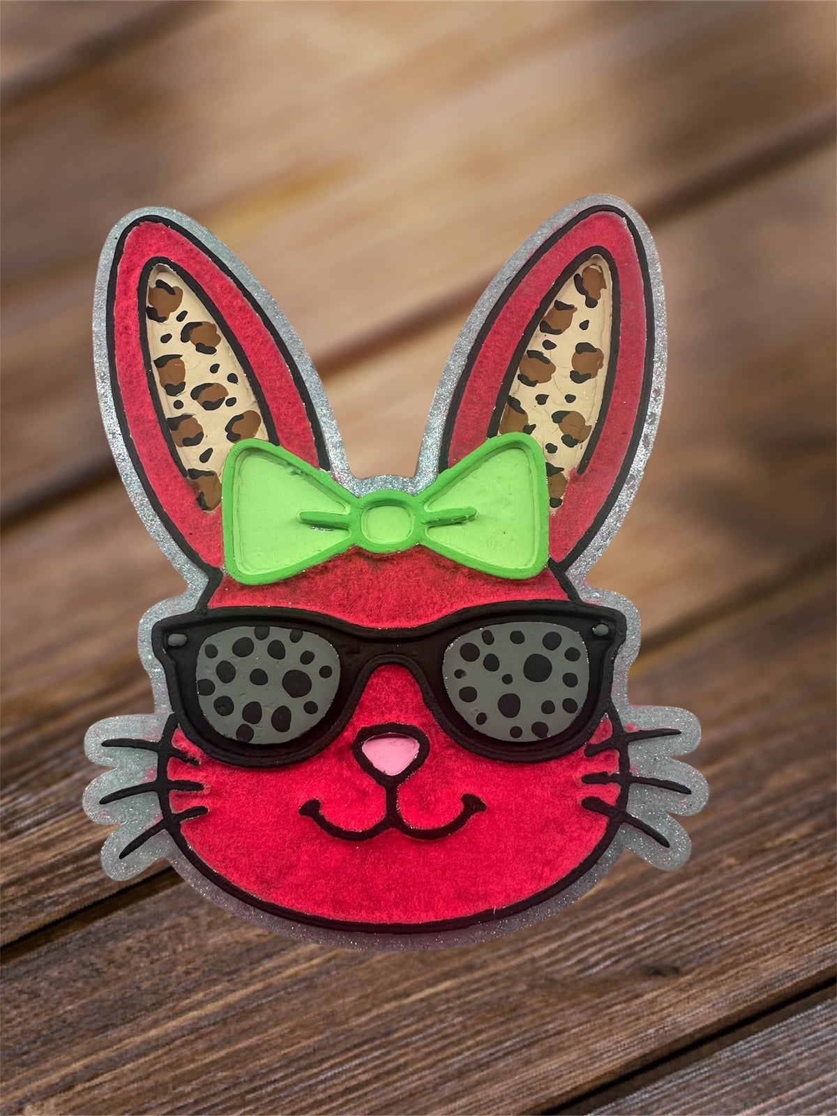 #253 Easter Bunny Rabbit With Sunglasses & Bow Freshie Mold Exclusive Can Be Used With Leopard & Lace Cardstock