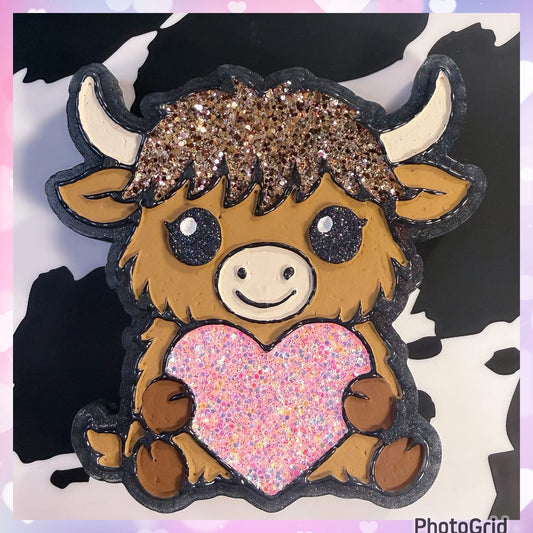 #109 Daisy Mae Highland Cow Valentines Heart Freshie Mold Exclusive