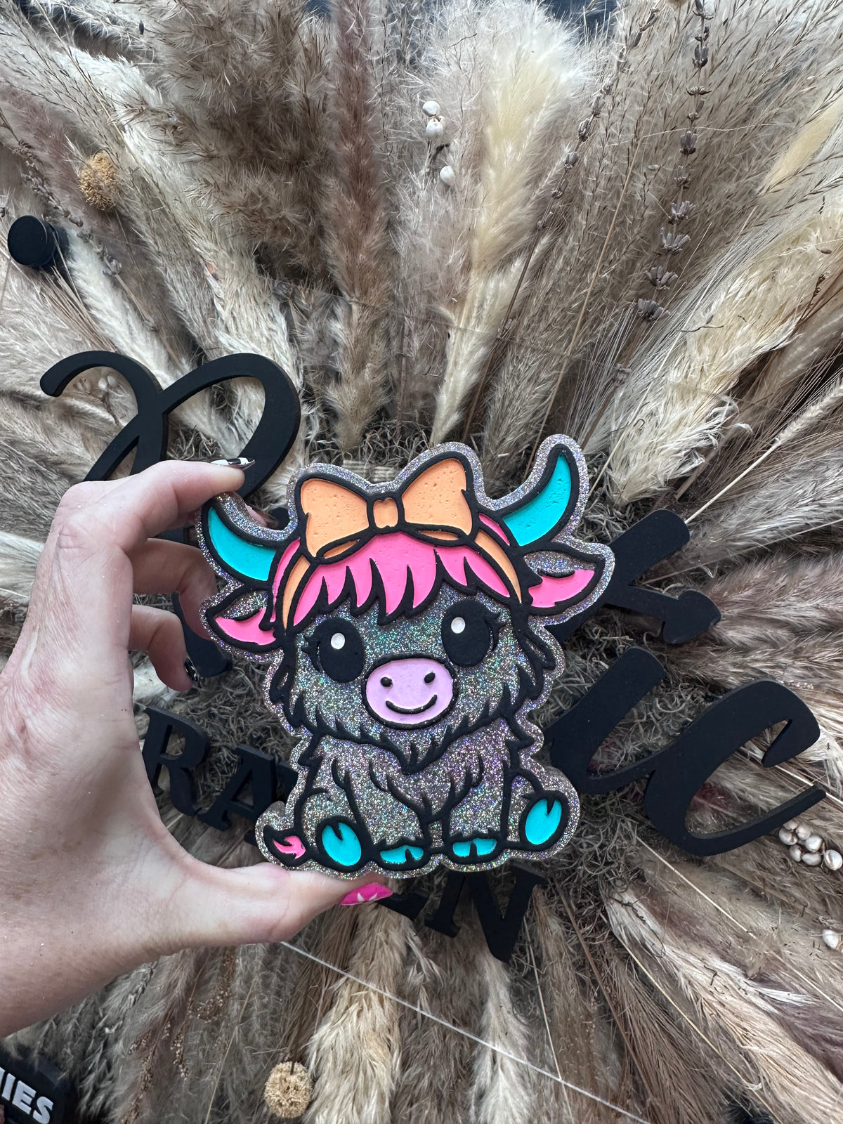 #530 Daisy Mae Highland Cow Headband Bow freshie mold exclusive