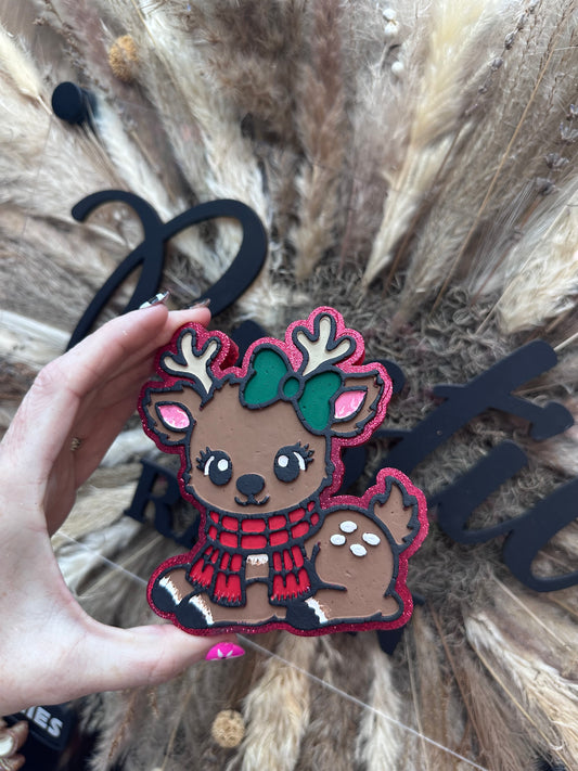 #531 Rosey Reindeer Bow Scarf Deer Christmas Freshie Mold Exclusive