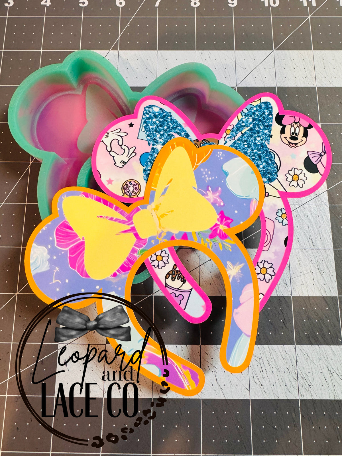#450 VIP Mouse Inspired Bow Large Ears Freshie Mold Exclusive can be used with Leopard & Lace Cardstock