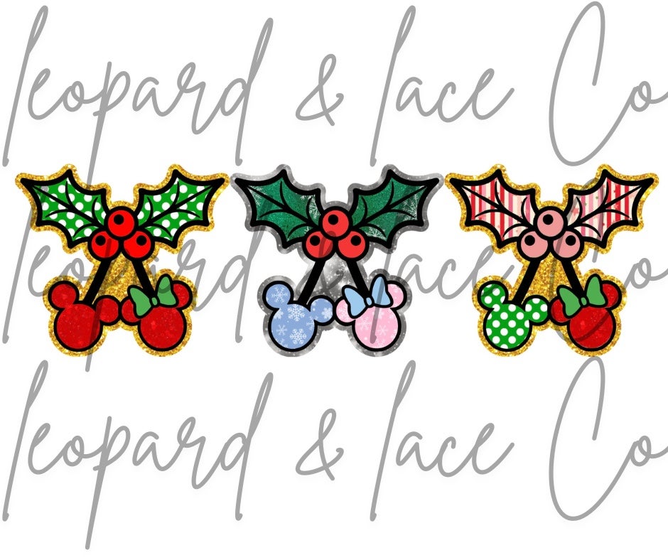 #497 Holly berry Mouse Ears bow Cherrys Christmas Winter Freshie Mold Exclusive Can be used with Leopard & Lace Cardstock