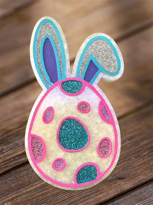 #257 Easter Bunny Rabbit Ears Egg With Spots Freshie Mold Exclusive Can Be Used With Leopard & Lace Cardstock