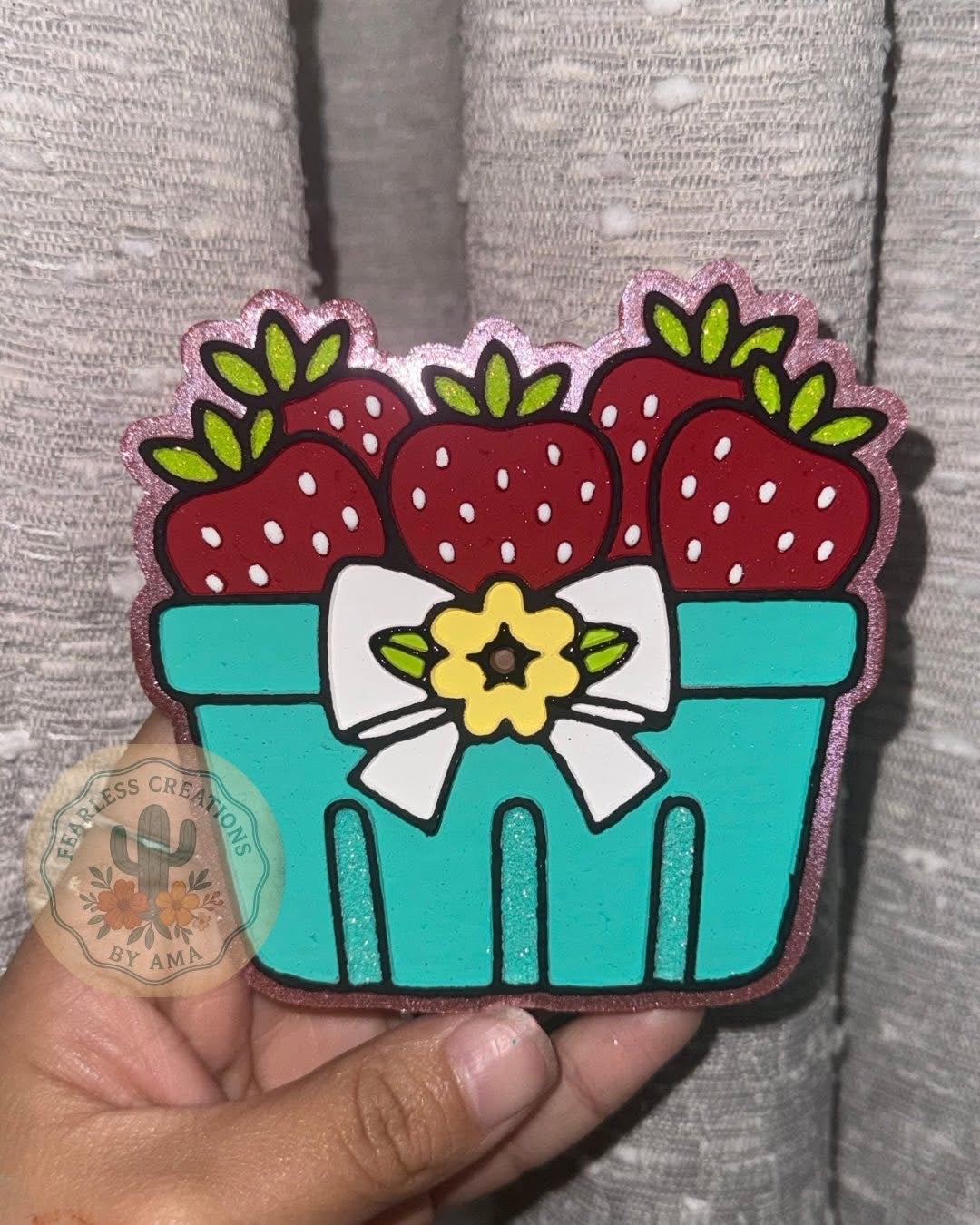 #88 Strawberries Strawberry Basket With Flower & Bow Freshie Mold Exclusive