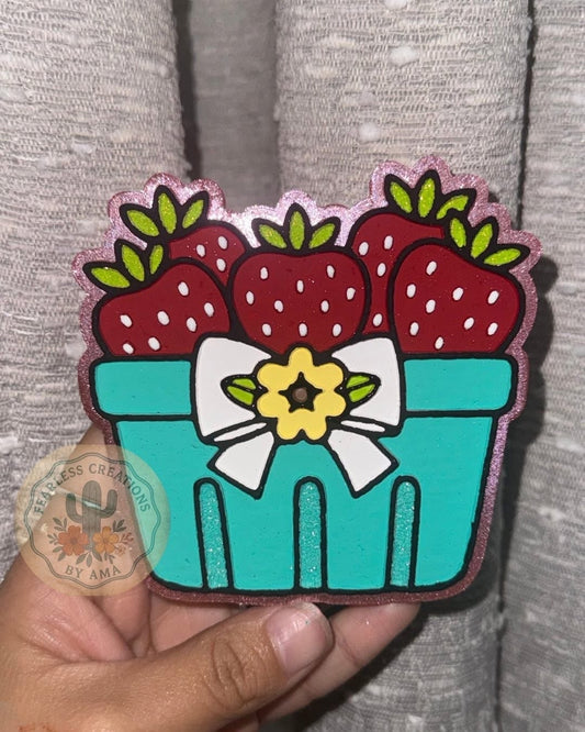 #88 Strawberries Strawberry Basket With Flower & Bow Freshie Mold Exclusive
