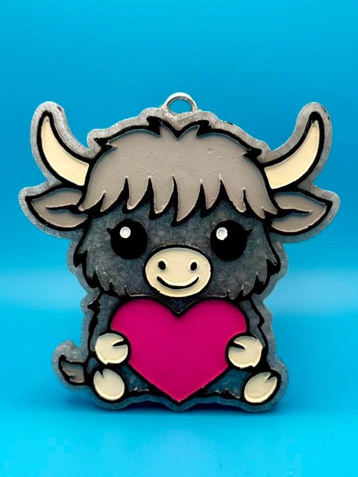 #109 Daisy Mae Highland Cow Valentines Heart Freshie Mold Exclusive